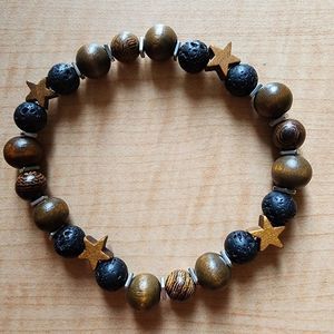 Earthy Beaded Bracelet Black Brown Silver Size 7.75 in.